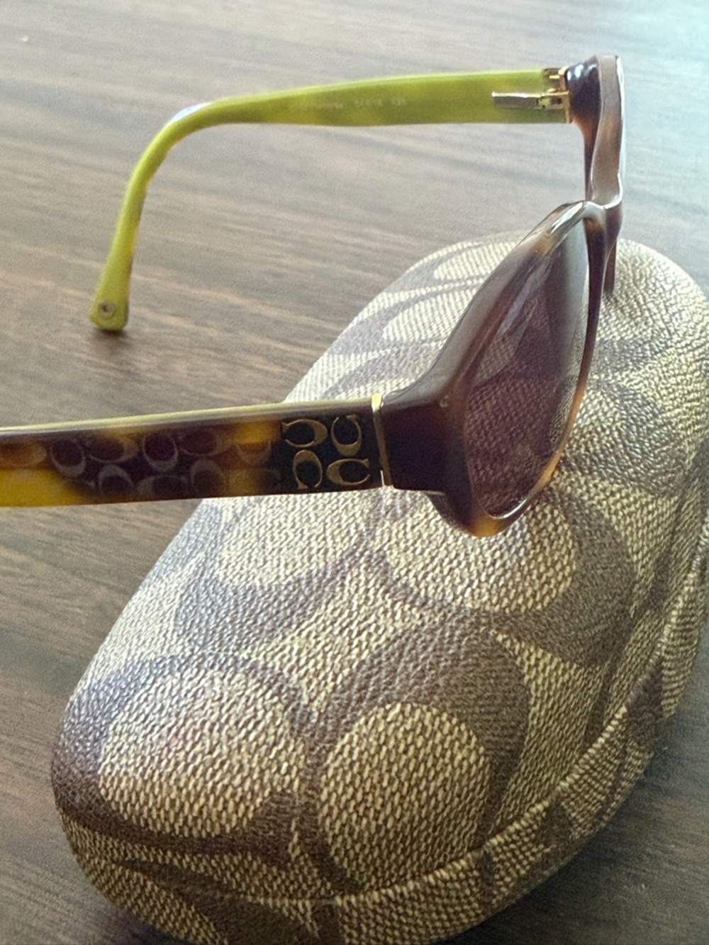 COACH Brown Gradient Lens Sunglasses with Lime Green Arms - Picture 8 of 10